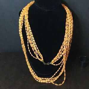 Multi stranded Vintage, yellowish-brown, long necklace